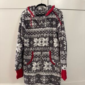 Cozy Gray and Red Snowflake Men's Hooded Onesie
